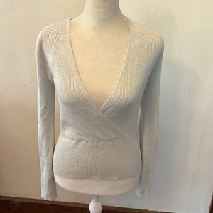 Pink Rose Silver Ribbed V-Neck Wrap Sweater